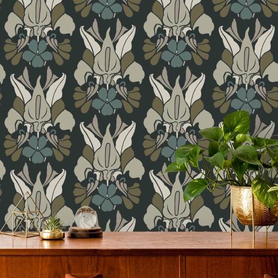 Flor de dragão Papel de parede floral Midnight Bloom