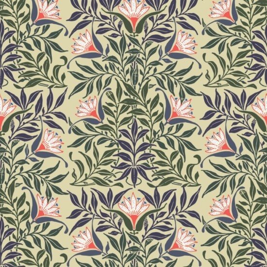 Vid floral Papel pintado amarillo y verde