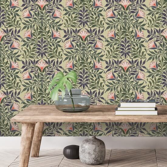 Blomstervin Gul og grøn tapet