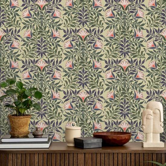 Videira floral Papel de parede amarelo e verde