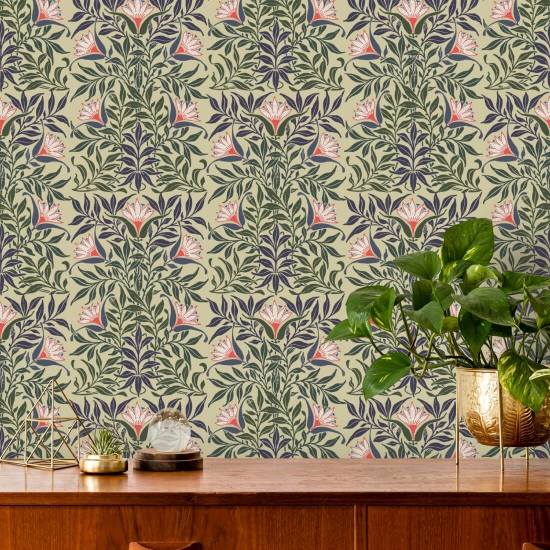 Vid floral Papel pintado amarillo y verde