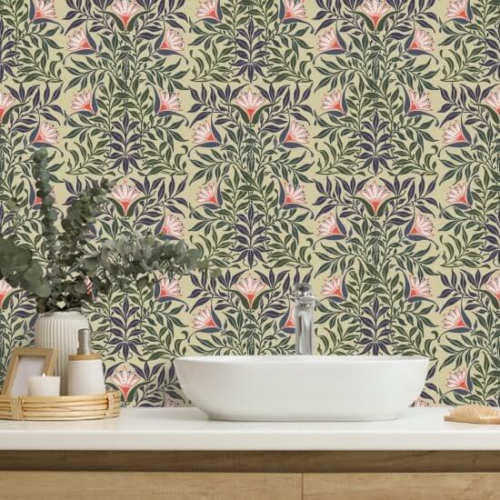 Blommig vinstock Gul och grön tapet