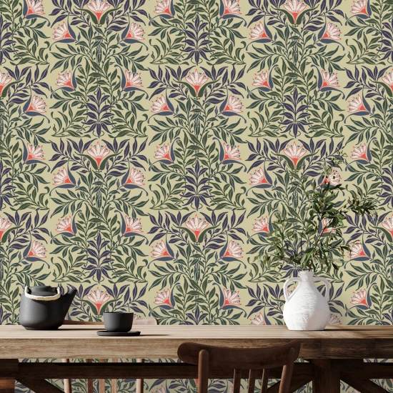 Vid floral Papel pintado amarillo y verde