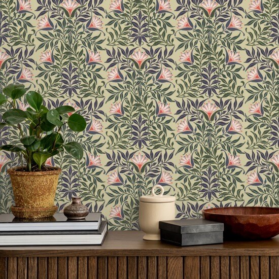 Floral Vine Yellow and Green Wallpaper