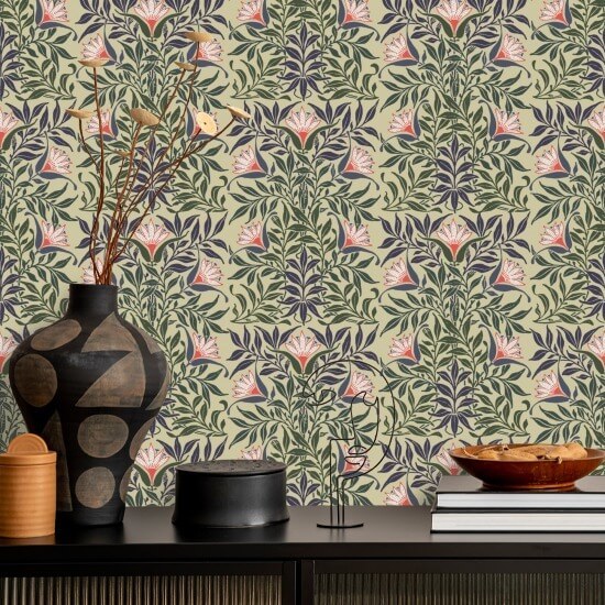 Floral Vine Yellow and Green Wallpaper