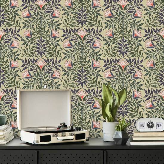 Floral Vine Yellow and Green Wallpaper