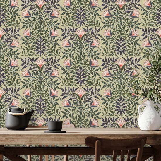 Videira floral Papel de parede amarelo e verde