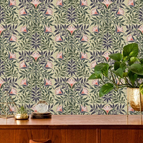 Vid floral Papel pintado amarillo y verde