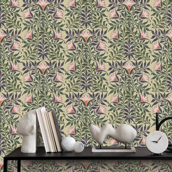 Videira floral Papel de parede amarelo e verde