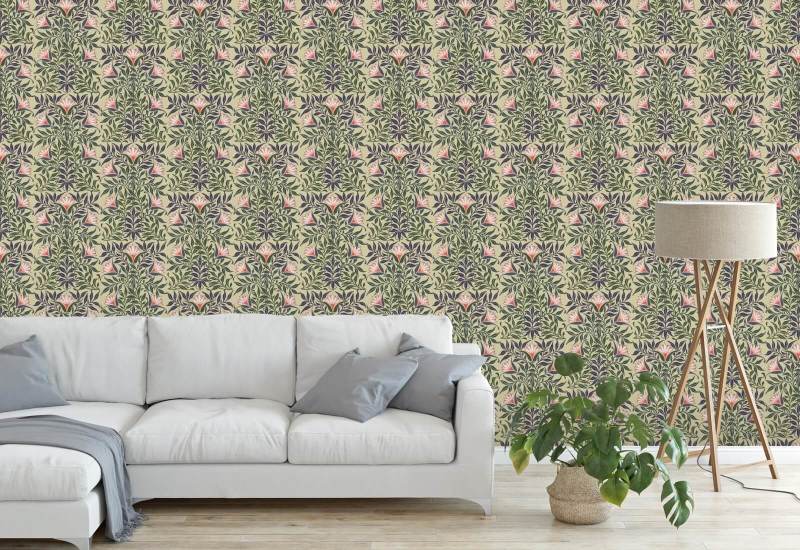 Floral Vine Yellow and Green Wallpaper
