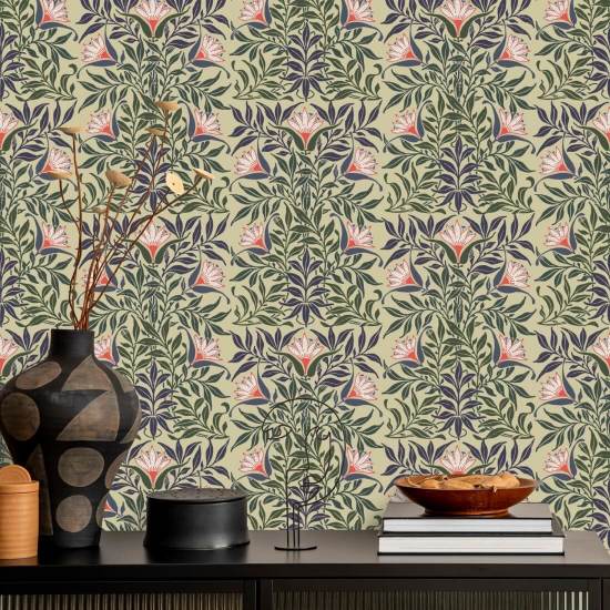 Floral Vine Yellow and Green Wallpaper