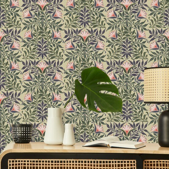 Vigne florale Papier peint jaune et vert