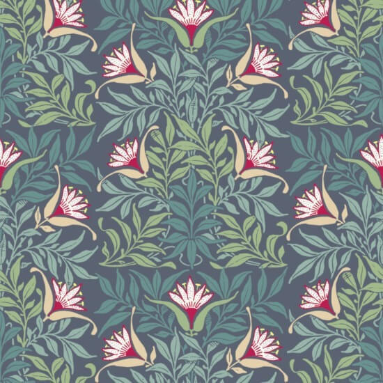 Bloemenwijnstok Blauw en groen behang