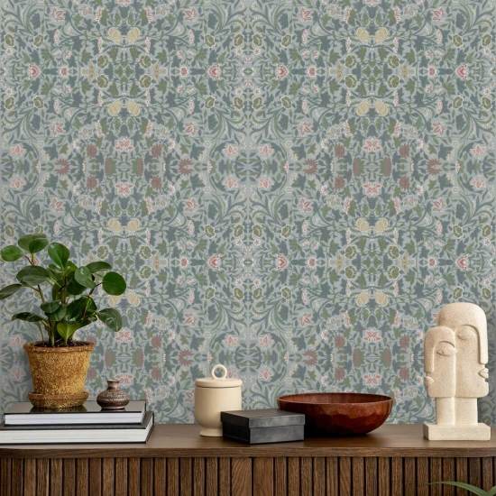 Engels bloemenbehang met wijnranken 