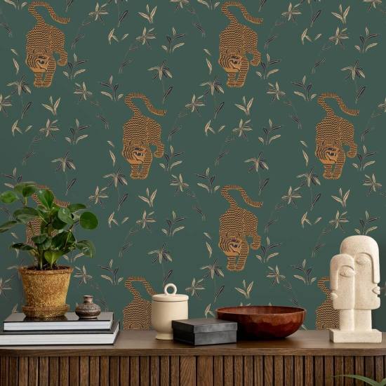 Stalking Tiger Spruce Green Wallpaper