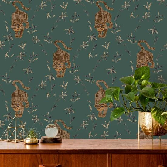 Perseguindo o tigre Papel de parede Spruce Green