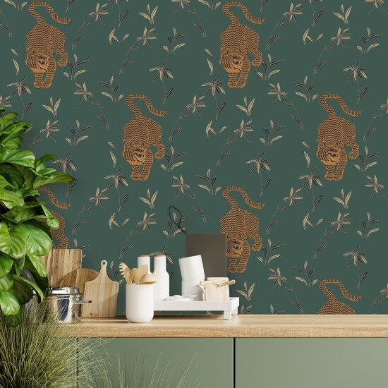 Stalking Tiger Spruce Green Wallpaper