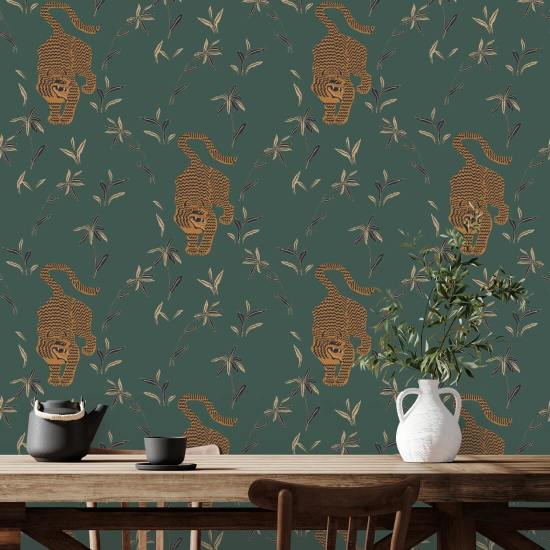 Perseguindo o tigre Papel de parede Spruce Green