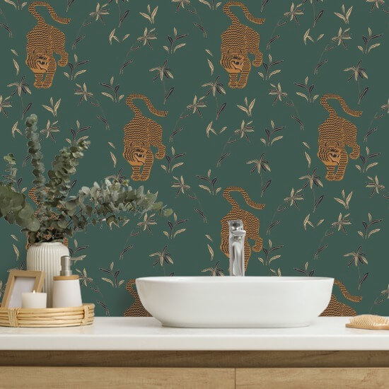 Stalking Tiger Spruce Green Wallpaper