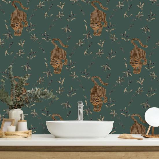 Perseguindo o tigre Papel de parede Spruce Green