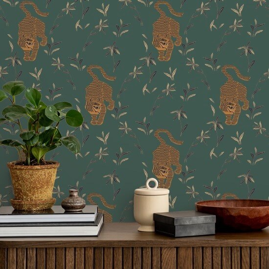 Stalking Tiger Spruce Green Wallpaper