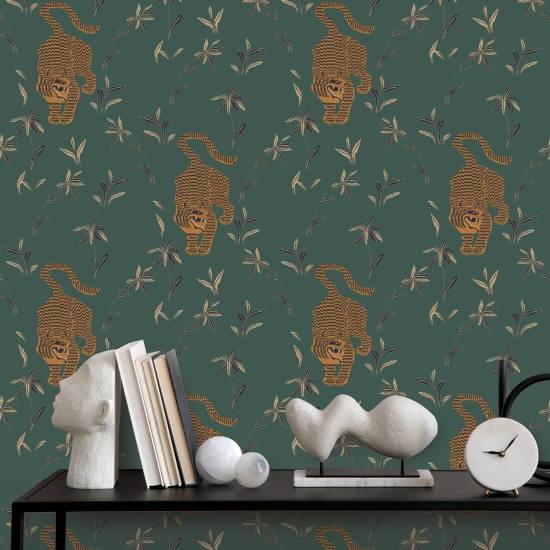 Stalking Tiger Spruce Green Wallpaper