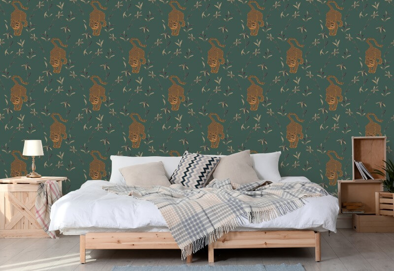 Stalking Tiger Spruce Green Wallpaper