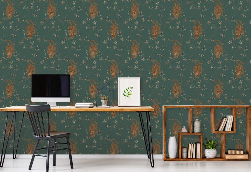 Stalking Tiger Spruce Green Wallpaper