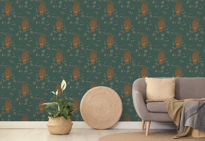 Perseguindo o tigre Papel de parede Spruce Green
