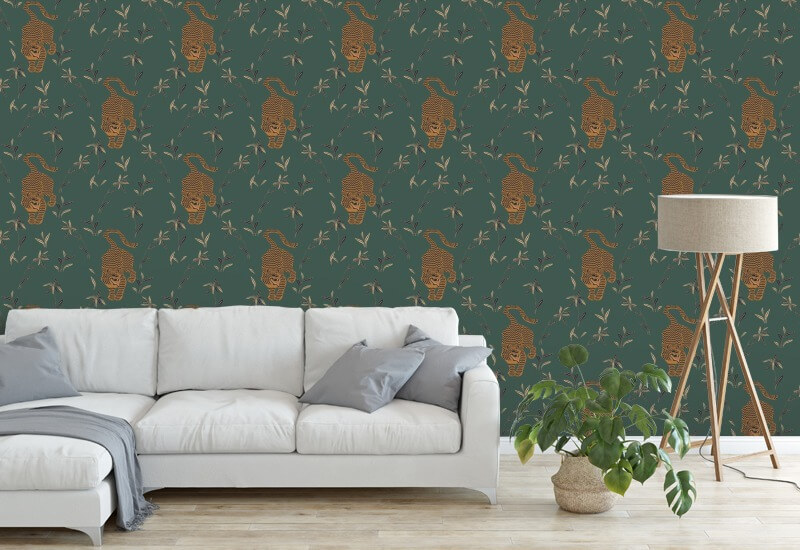 Stalking Tiger Spruce Green Wallpaper