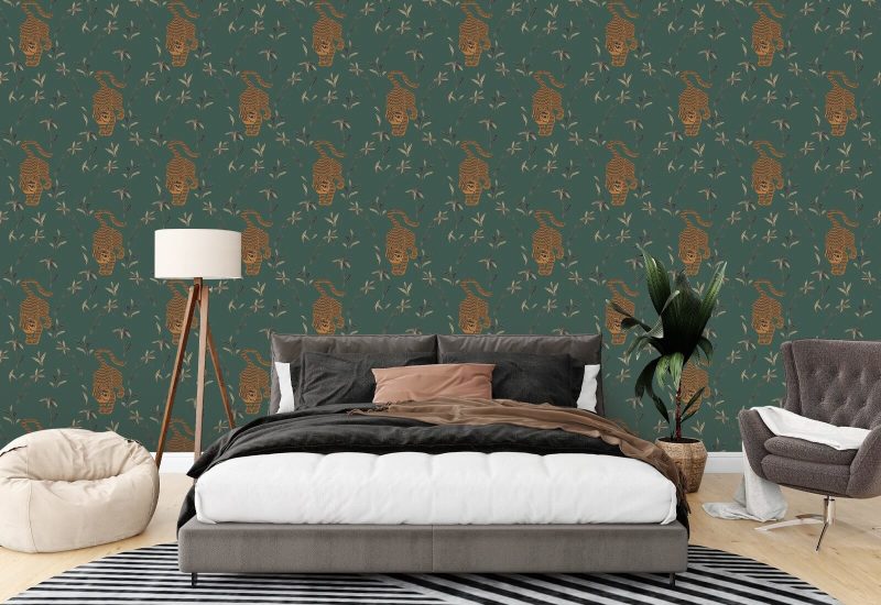 Stalking Tiger Spruce Green Wallpaper