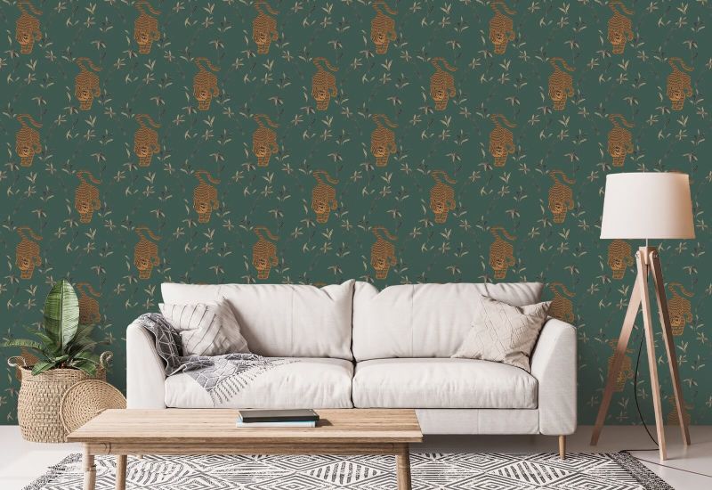 Perseguindo o tigre Papel de parede Spruce Green