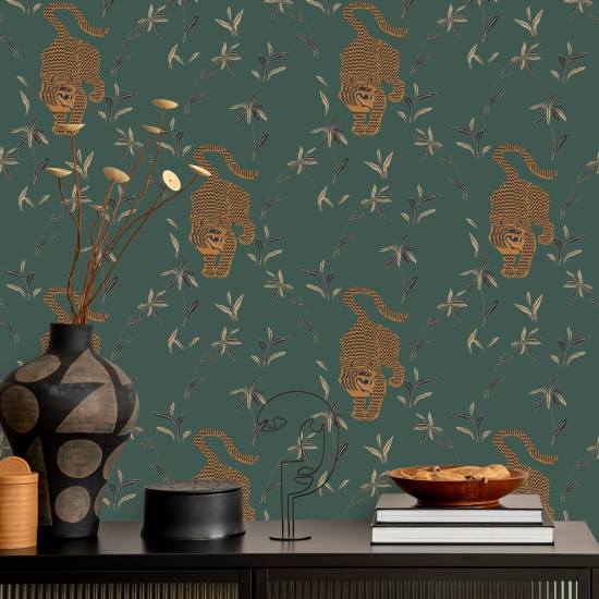 Tijger stalken Spruce Green Wallpaper