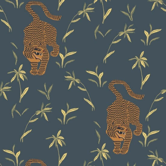 Stalking Tiger Dark Moss Wallpaper