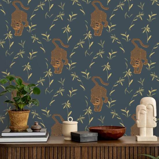 Stalking Tiger Dark Moss Wallpaper