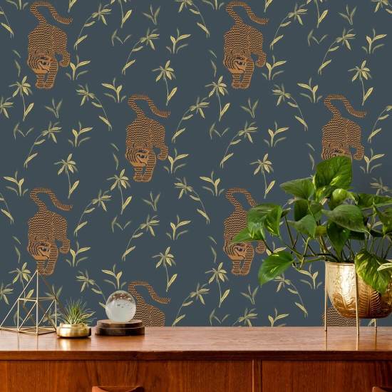 Tigre inseguitrice Carta da parati Dark Moss