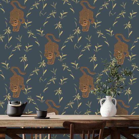 Tigre inseguitrice Carta da parati Dark Moss