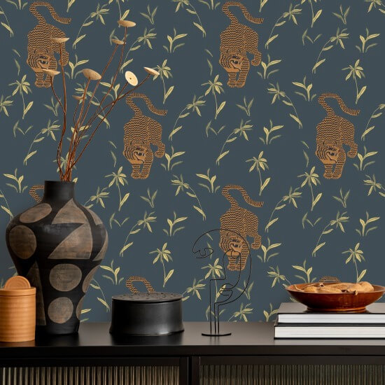 Stalking Tiger Dark Moss Wallpaper