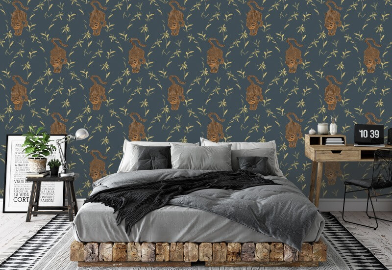 Stalking Tiger Dark Moss Wallpaper