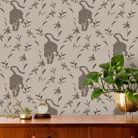 Tigre qui traque Papier peint Almond