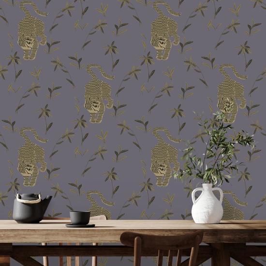 Tigre qui traque Papier peint Dusk Lavender