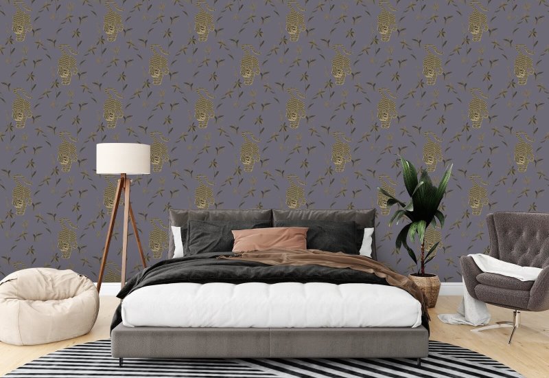Tigre qui traque Papier peint Dusk Lavender