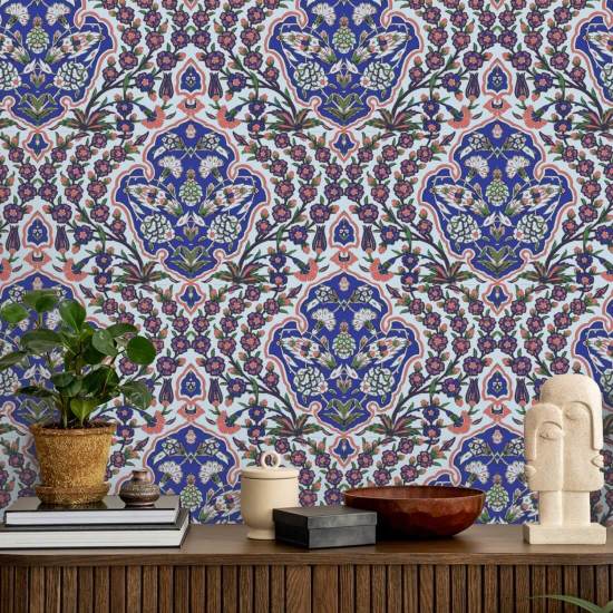 Ottomaans groot Blues & Coral behang