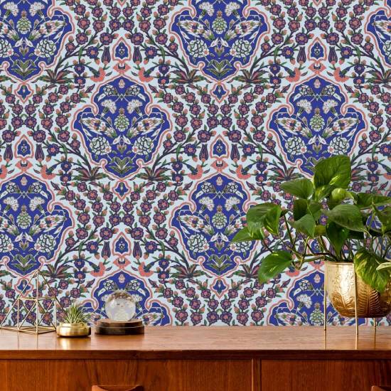 Ottoman Large Blues & Coral Wallpaper