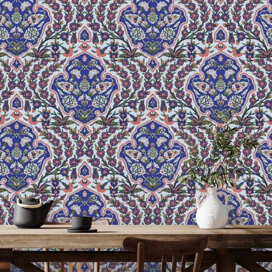 Ottomaans groot Blues & Coral behang