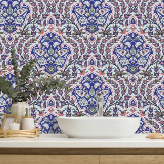 Ottoman Large Blues & Coral Wallpaper