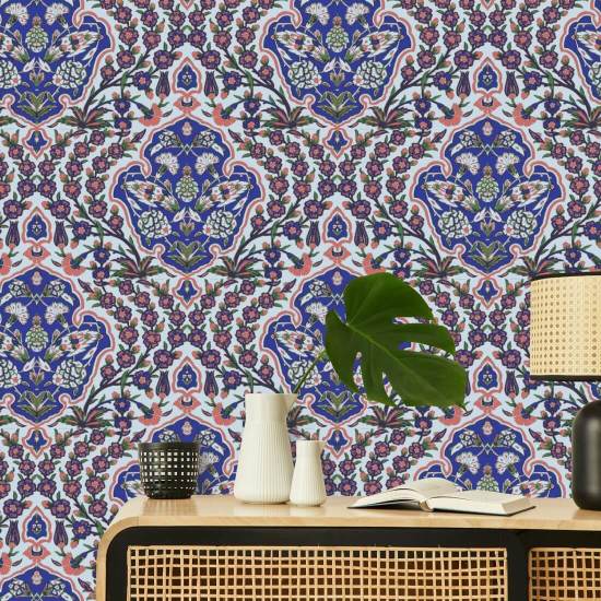 Ottomaans groot Blues & Coral behang