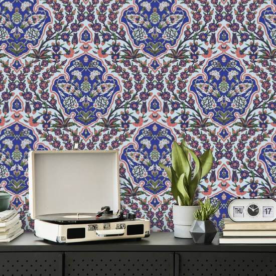 Ottomaans groot Blues & Coral behang