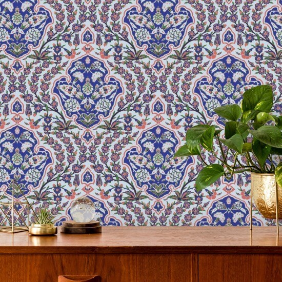 Grand pouf Papier peint Blues & Coral