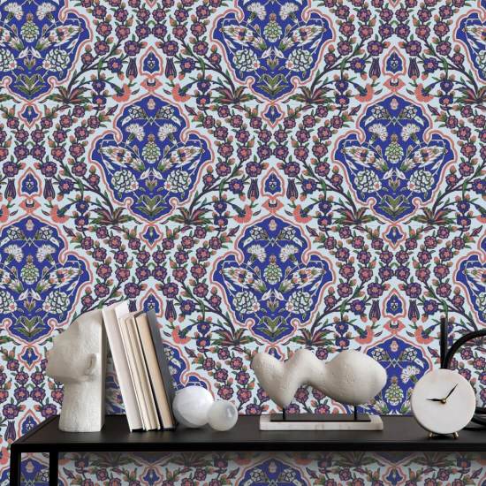 Ottoman Large Blues &amp; Coral Wallpaper